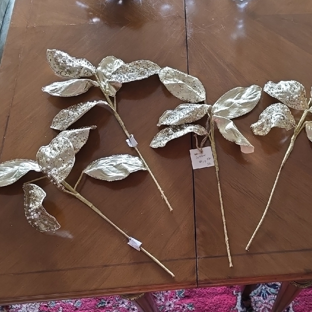 Sparkling Gold Faux Leaf Stems